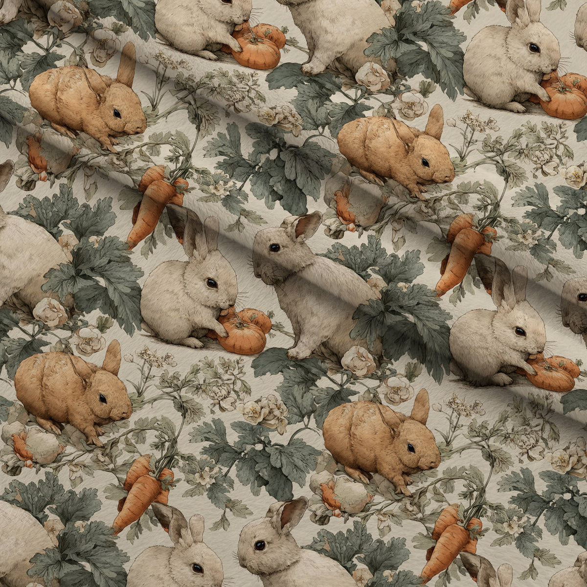 Bunny Blooms Pattern 11 Fleece Fabric — fleece fabric folded close-up preview (mv-fleece-v1:lying)