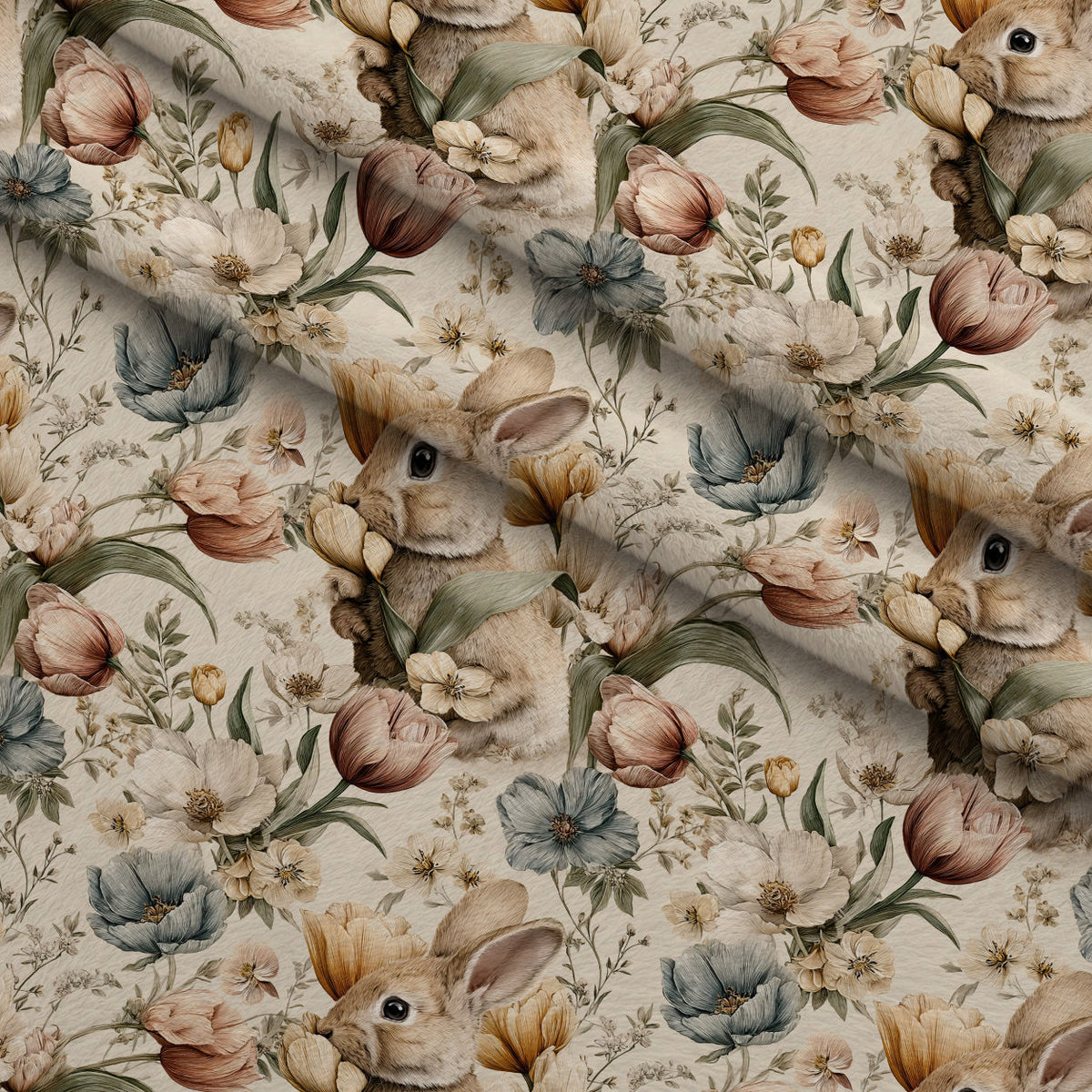 Bunny Blooms Pattern 18 Fleece Fabric — fleece fabric folded close-up preview (mv-fleece-v1:lying)