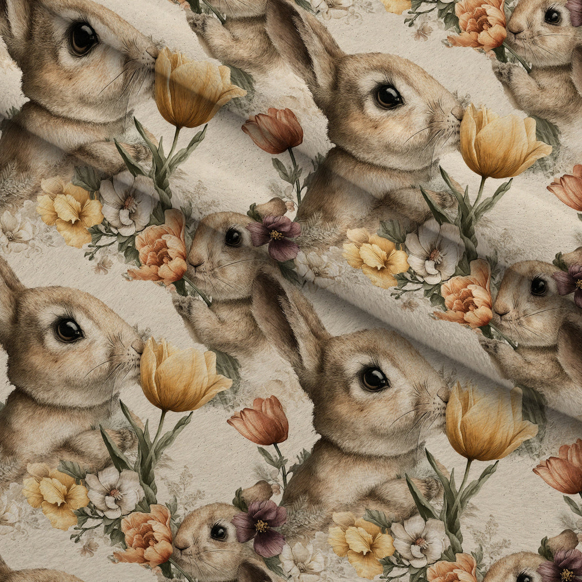Bunny Blooms Pattern 19 Fleece Fabric — fleece fabric folded close-up preview (mv-fleece-v1:lying)