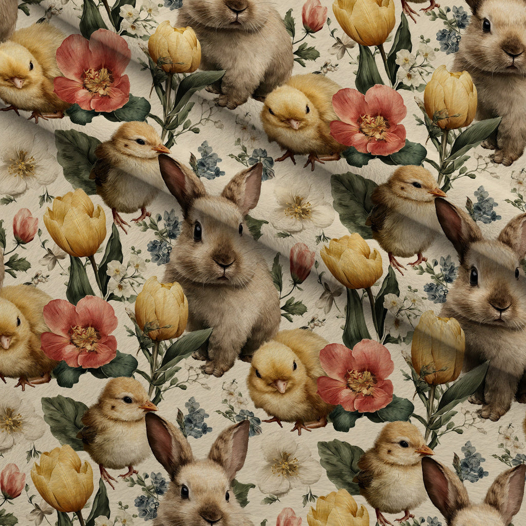 Bunny Blooms Pattern 3 Fleece Fabric — fleece fabric folded close-up preview (mv-fleece-v1:lying)