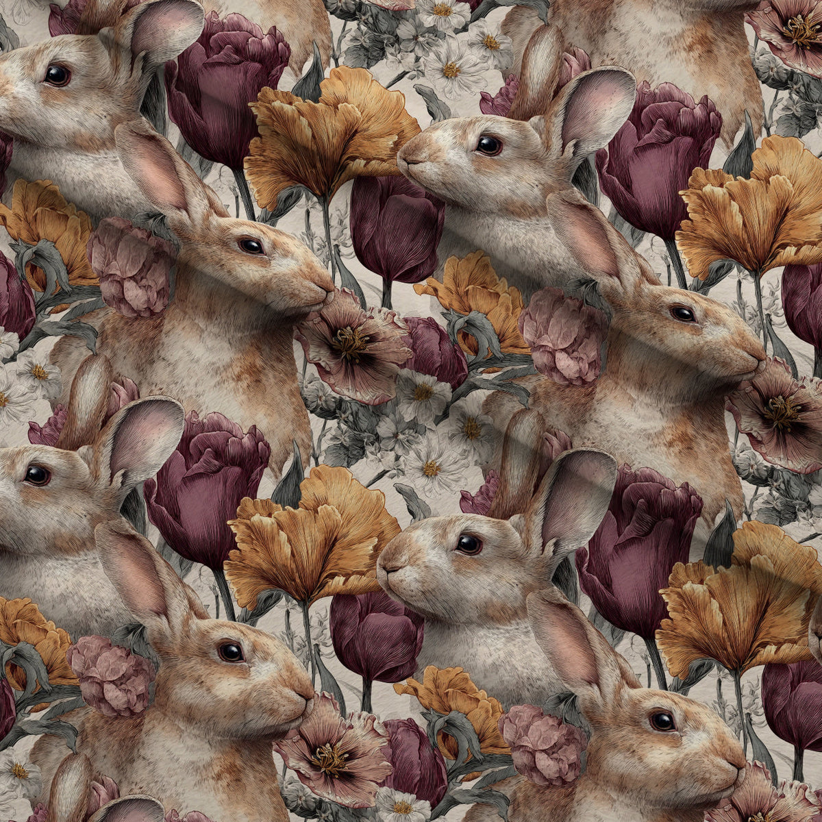 Bunny Blooms Pattern 34 Fleece Fabric — fleece fabric folded close-up preview (mv-fleece-v1:lying)