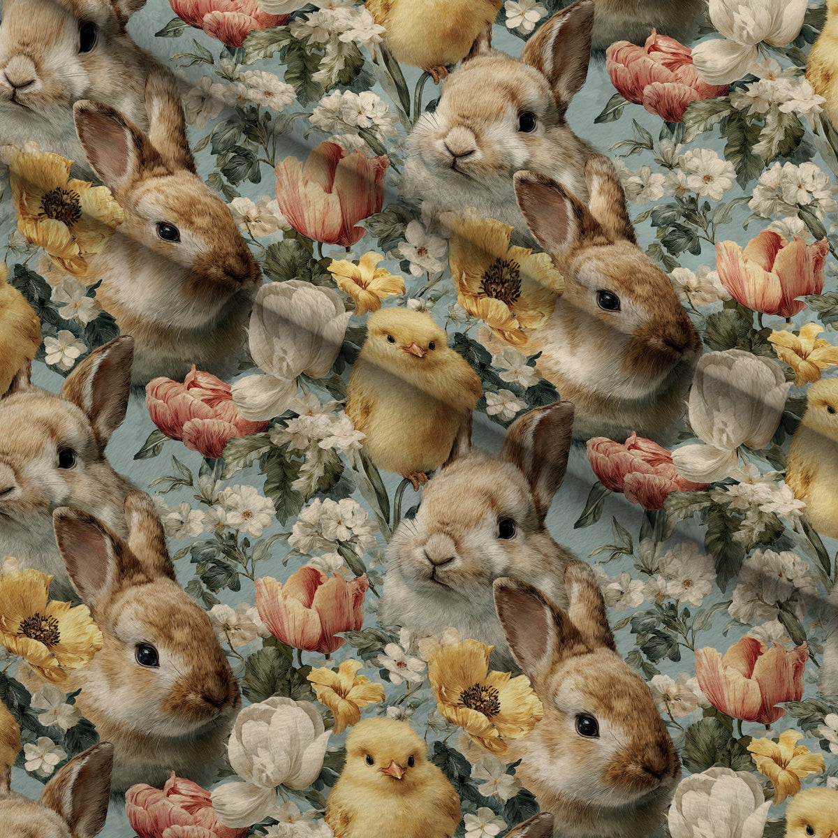 Bunny Blooms Pattern 4 Fleece Fabric — fleece fabric folded close-up preview (mv-fleece-v1:lying)