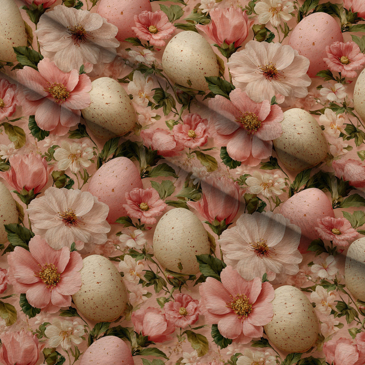 Bunny Blooms Pattern 41 Fleece Fabric — fleece fabric folded close-up preview (mv-fleece-v1:lying)