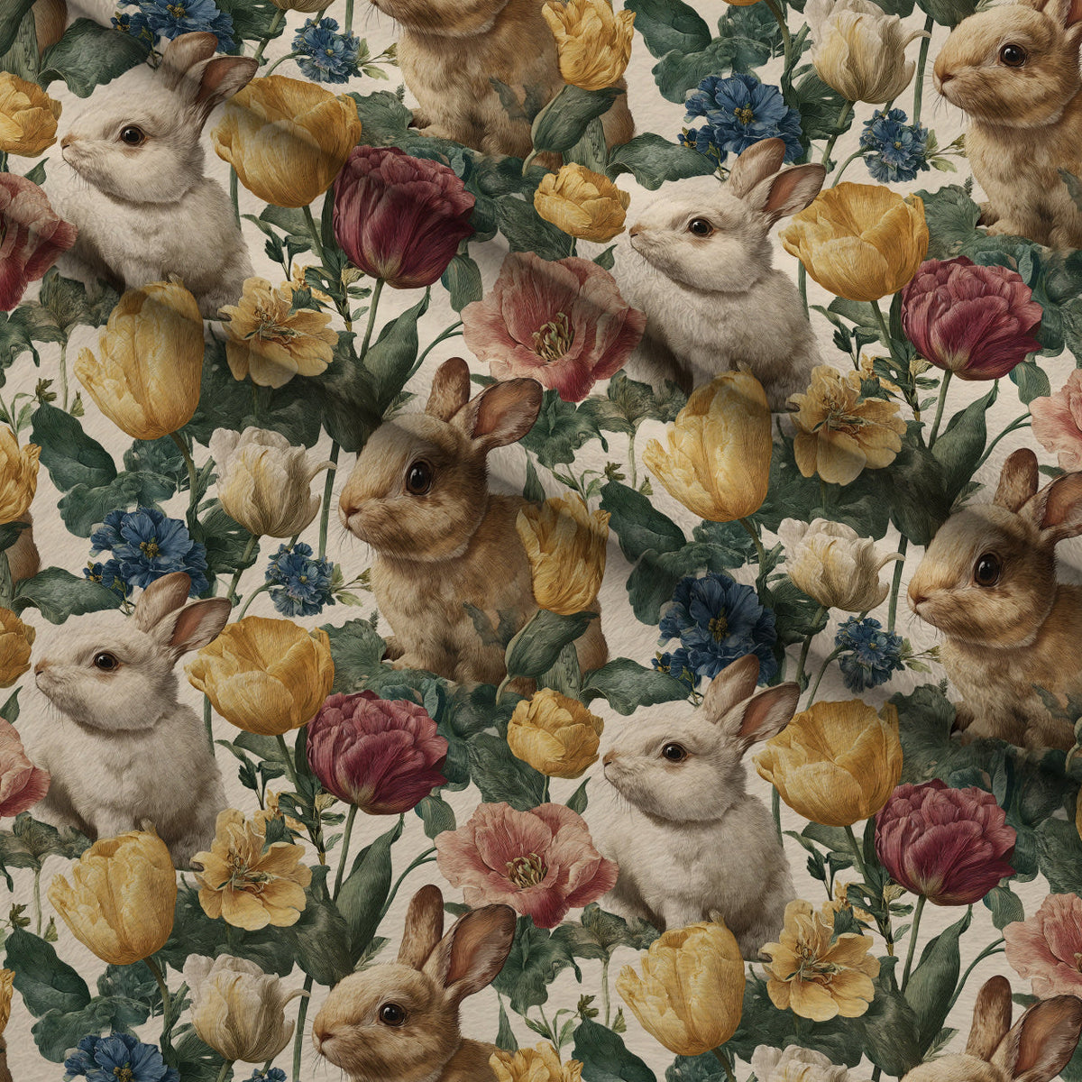 Bunny Blooms Pattern 47 Fleece Fabric — fleece fabric folded close-up preview (mv-fleece-v1:lying)
