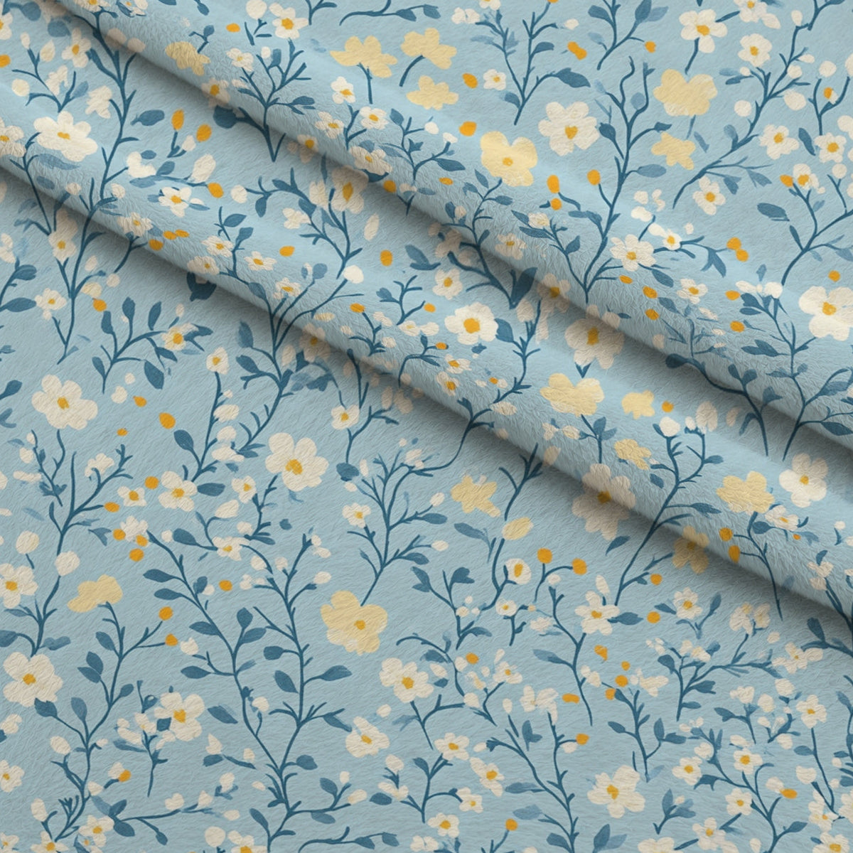 Buttermilk Blossoms Pattern 16 Fleece Fabric — fleece fabric folded close-up preview (mv-fleece-v1:lying)
