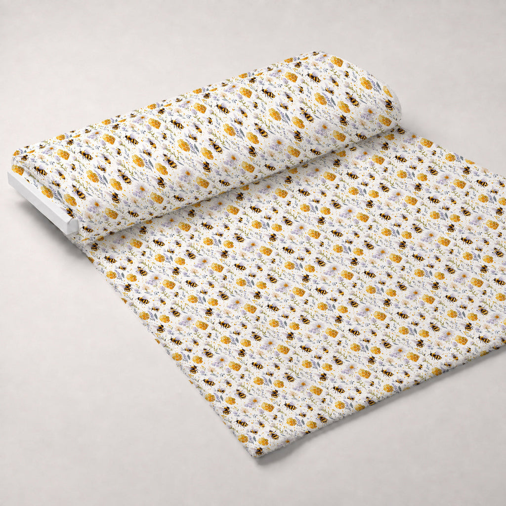 Buzzing Blossoms Pattern 1 Fleece Fabric — fleece fabric unrolled bolt preview (mv-fleece-v1:bolt)