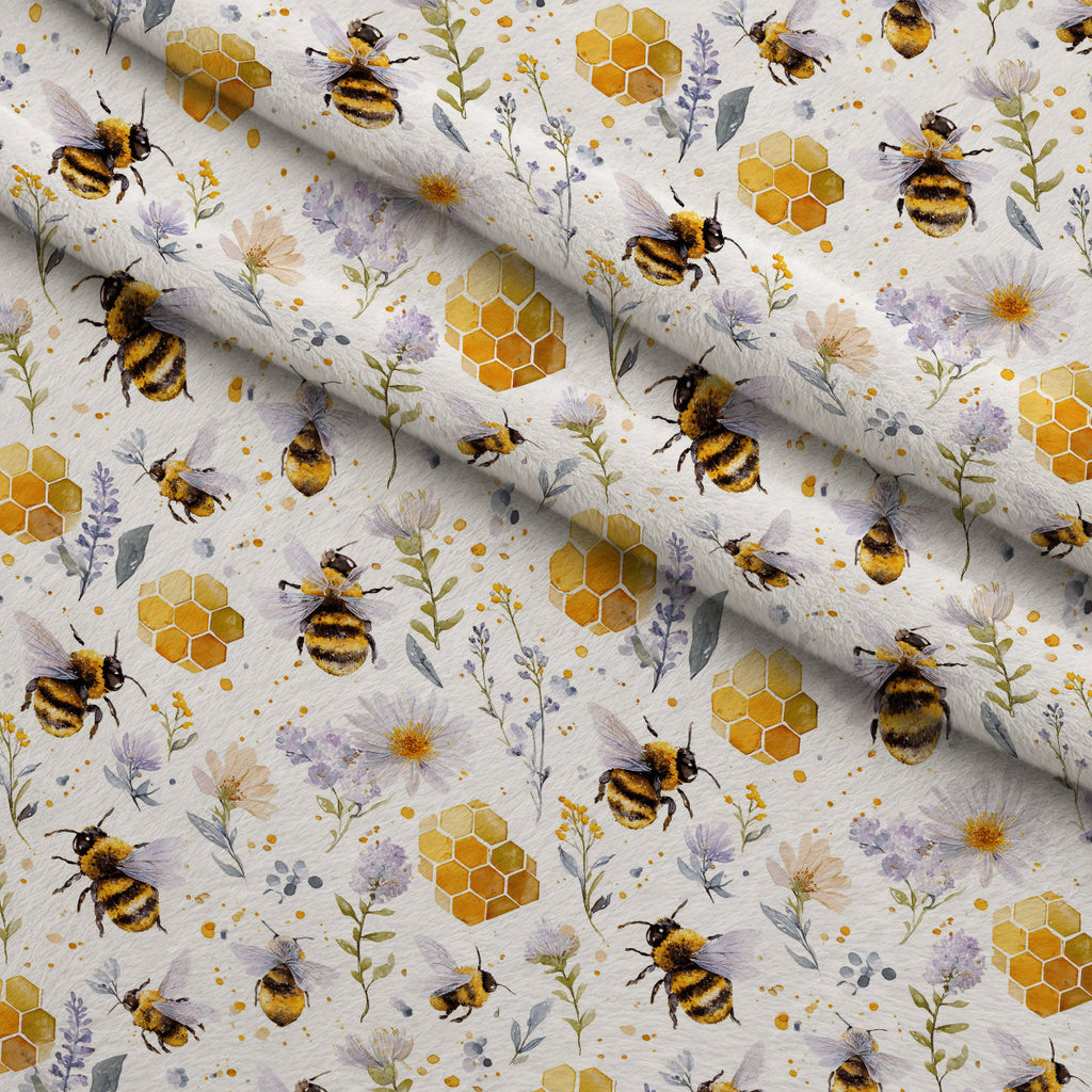 Buzzing Blossoms Pattern 1 Fleece Fabric — fleece fabric folded close-up preview (mv-fleece-v1:lying)