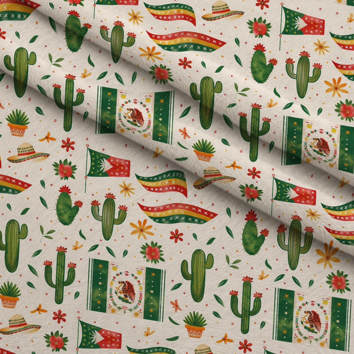 Cactus Fiesta Pattern 1 Fleece Fabric — fleece fabric folded close-up preview (mv-fleece-v1:lying)