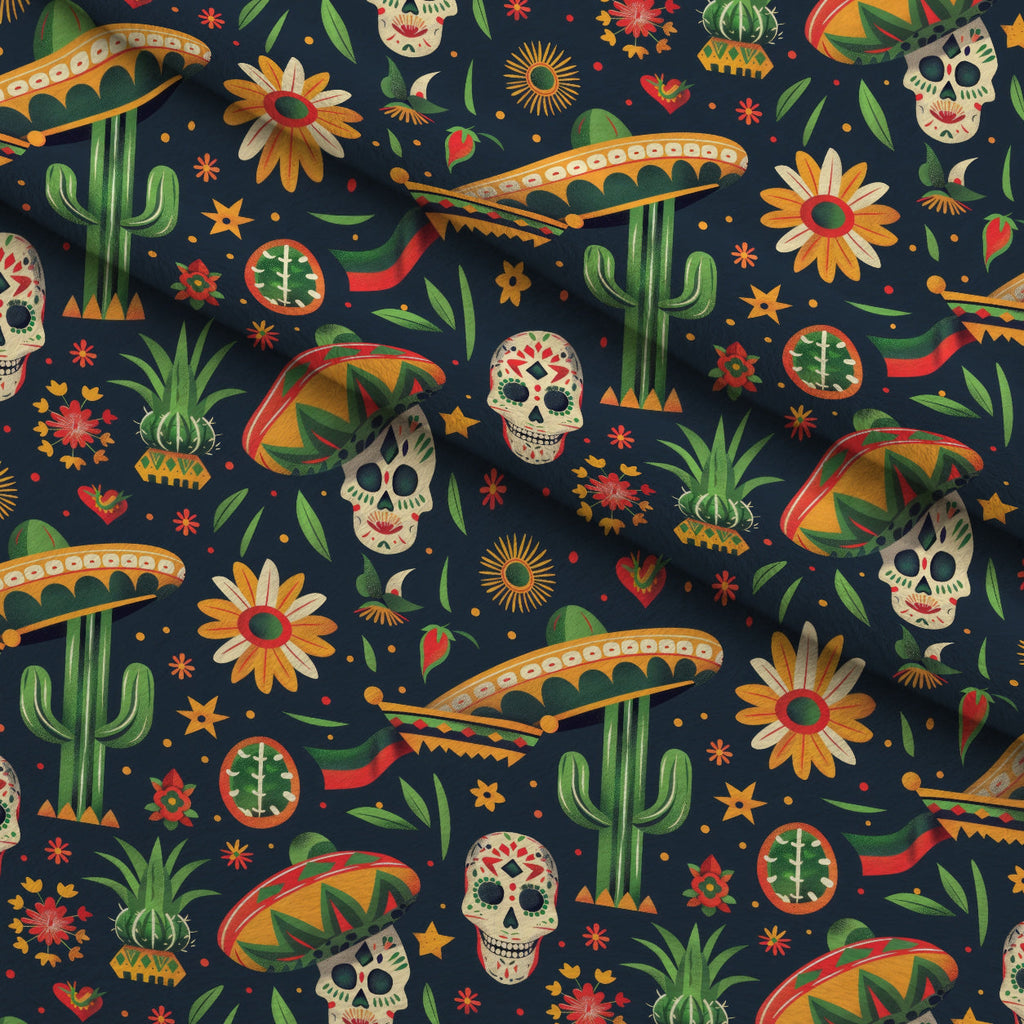 Cactus Fiesta Pattern 11 Fleece Fabric — fleece fabric folded close-up preview (mv-fleece-v1:lying)