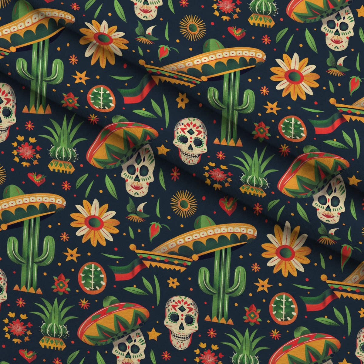 Cactus Fiesta Pattern 11 Fleece Fabric — fleece fabric folded close-up preview (mv-fleece-v1:lying)