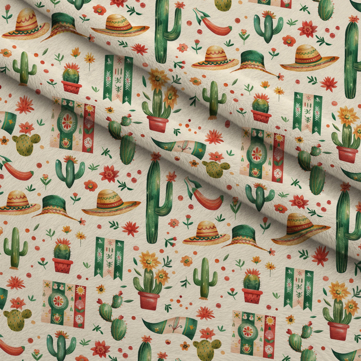 Cactus Fiesta Pattern 13 Fleece Fabric — fleece fabric folded close-up preview (mv-fleece-v1:lying)