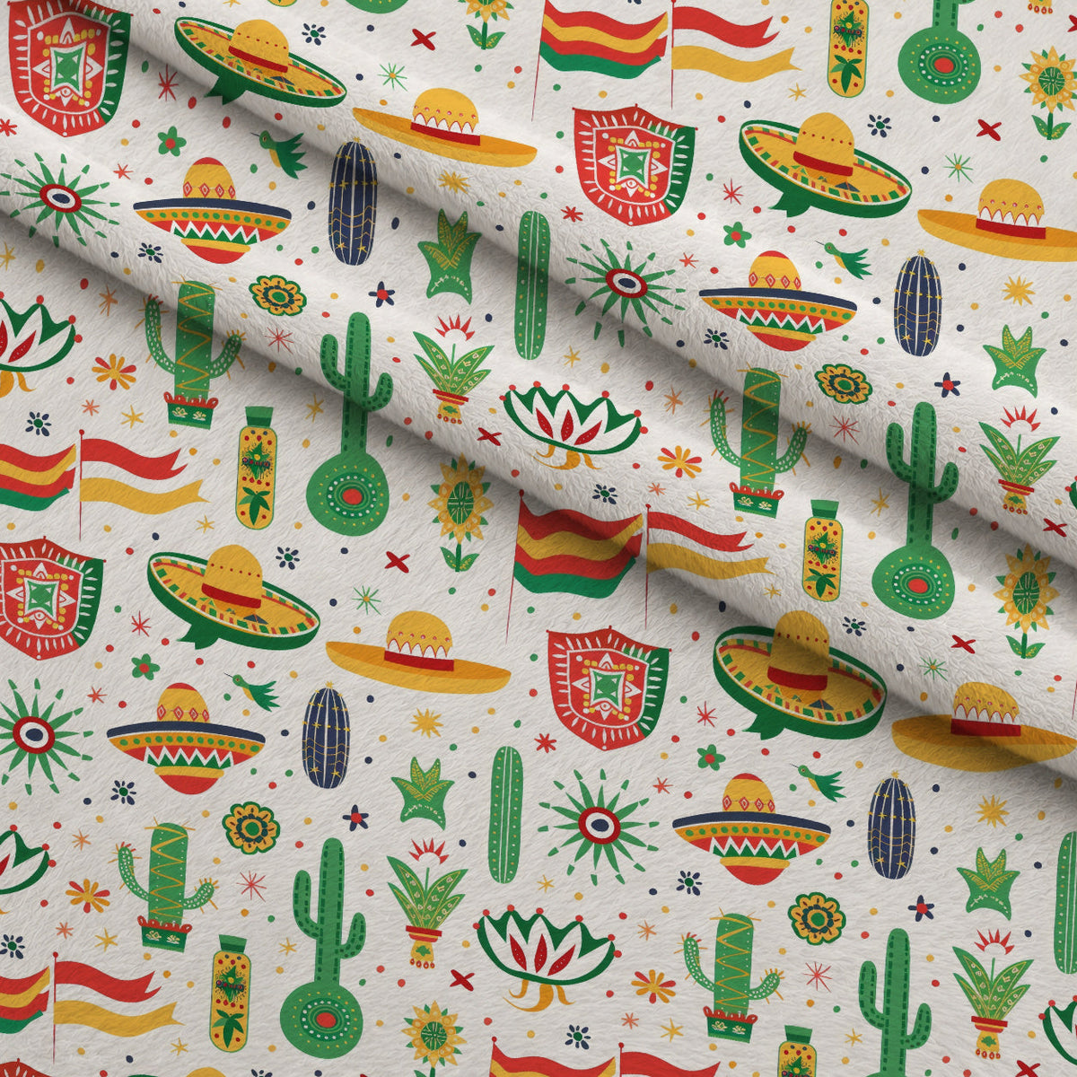 Cactus Fiesta Pattern 16 Fleece Fabric — fleece fabric folded close-up preview (mv-fleece-v1:lying)