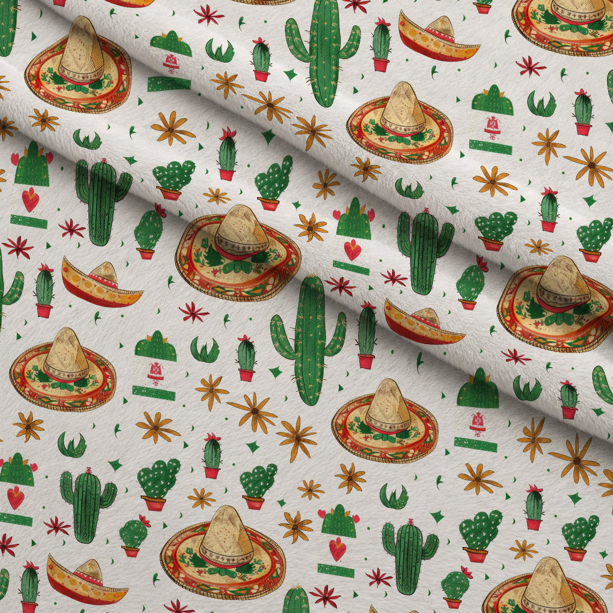 Cactus Fiesta Pattern 17 Fleece Fabric — fleece fabric folded close-up preview (mv-fleece-v1:lying)