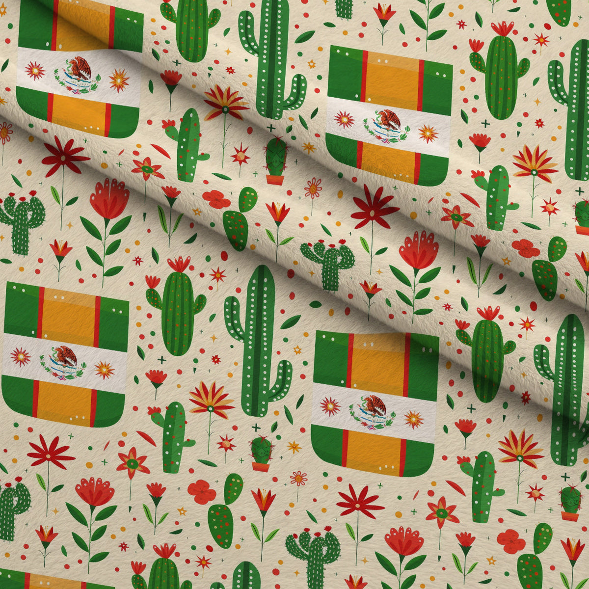 Cactus Fiesta Pattern 19 Fleece Fabric — fleece fabric folded close-up preview (mv-fleece-v1:lying)