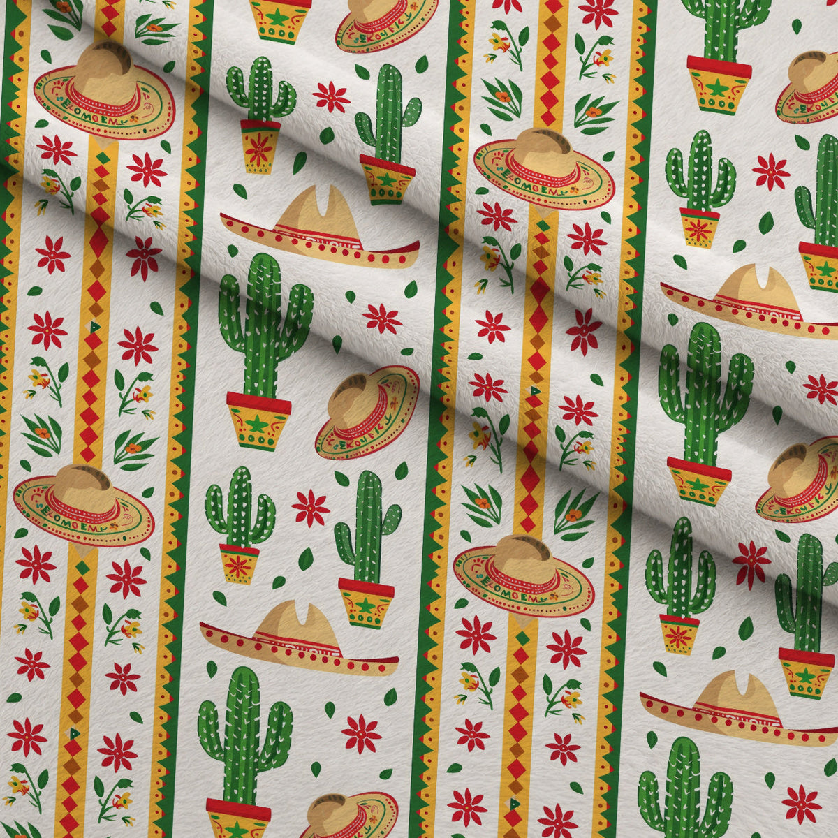 Cactus Fiesta Pattern 22 Fleece Fabric — fleece fabric folded close-up preview (mv-fleece-v1:lying)