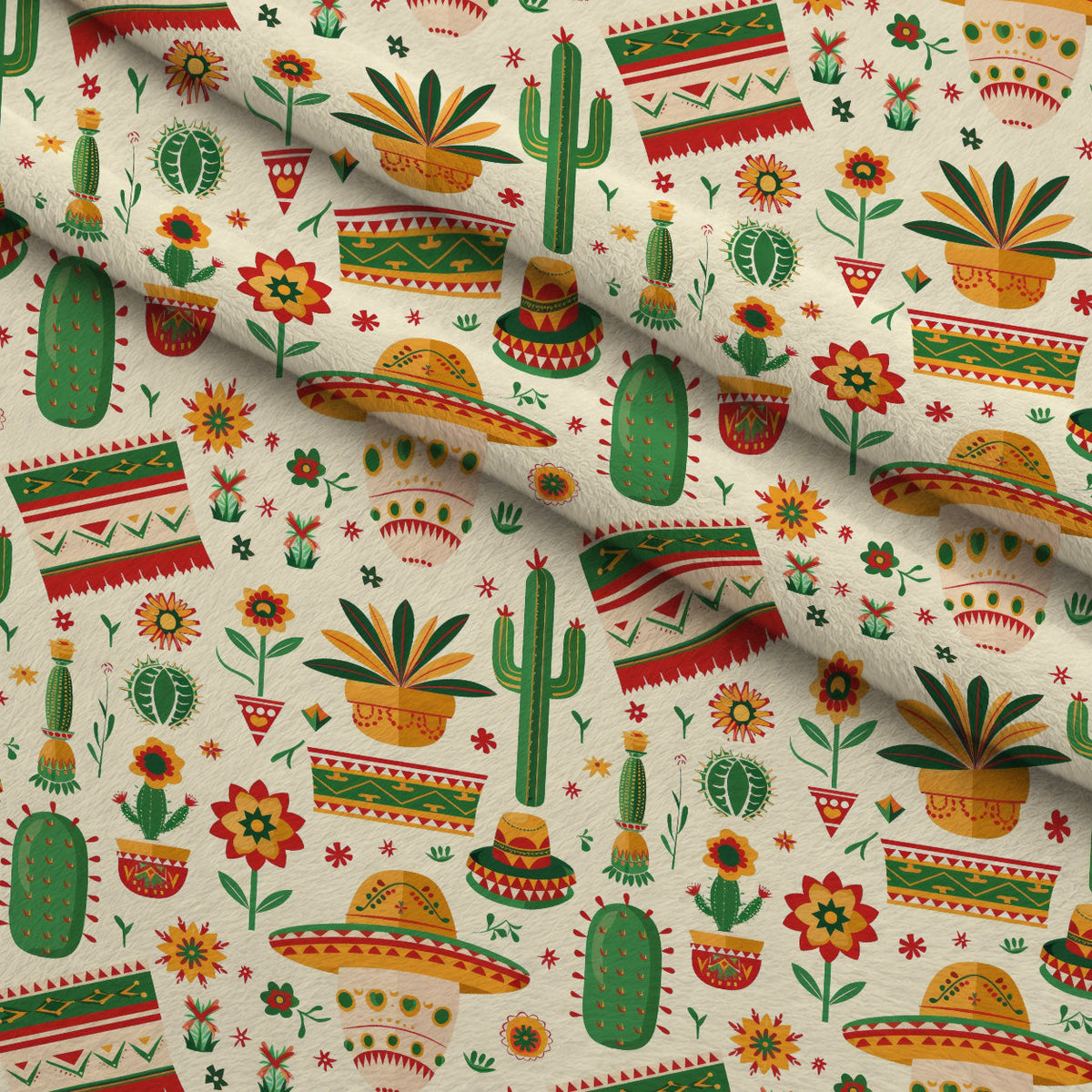 Cactus Fiesta Pattern 23 Fleece Fabric — fleece fabric folded close-up preview (mv-fleece-v1:lying)