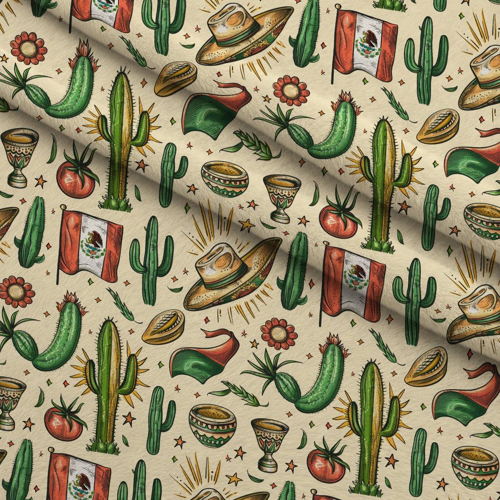 Cactus Fiesta Pattern 24 Fleece Fabric — fleece fabric folded close-up preview (mv-fleece-v1:lying)