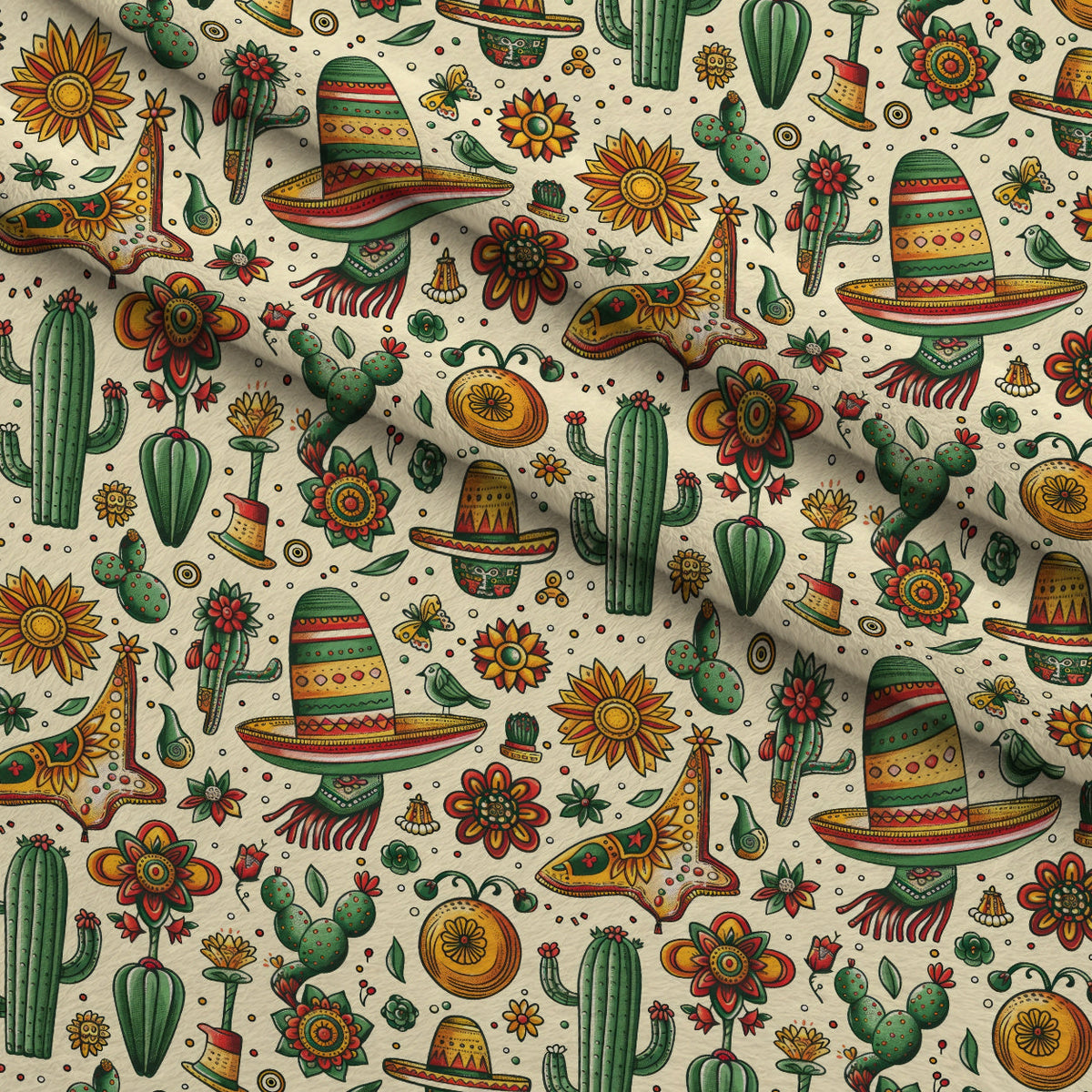 Cactus Fiesta Pattern 3 Fleece Fabric — fleece fabric folded close-up preview (mv-fleece-v1:lying)