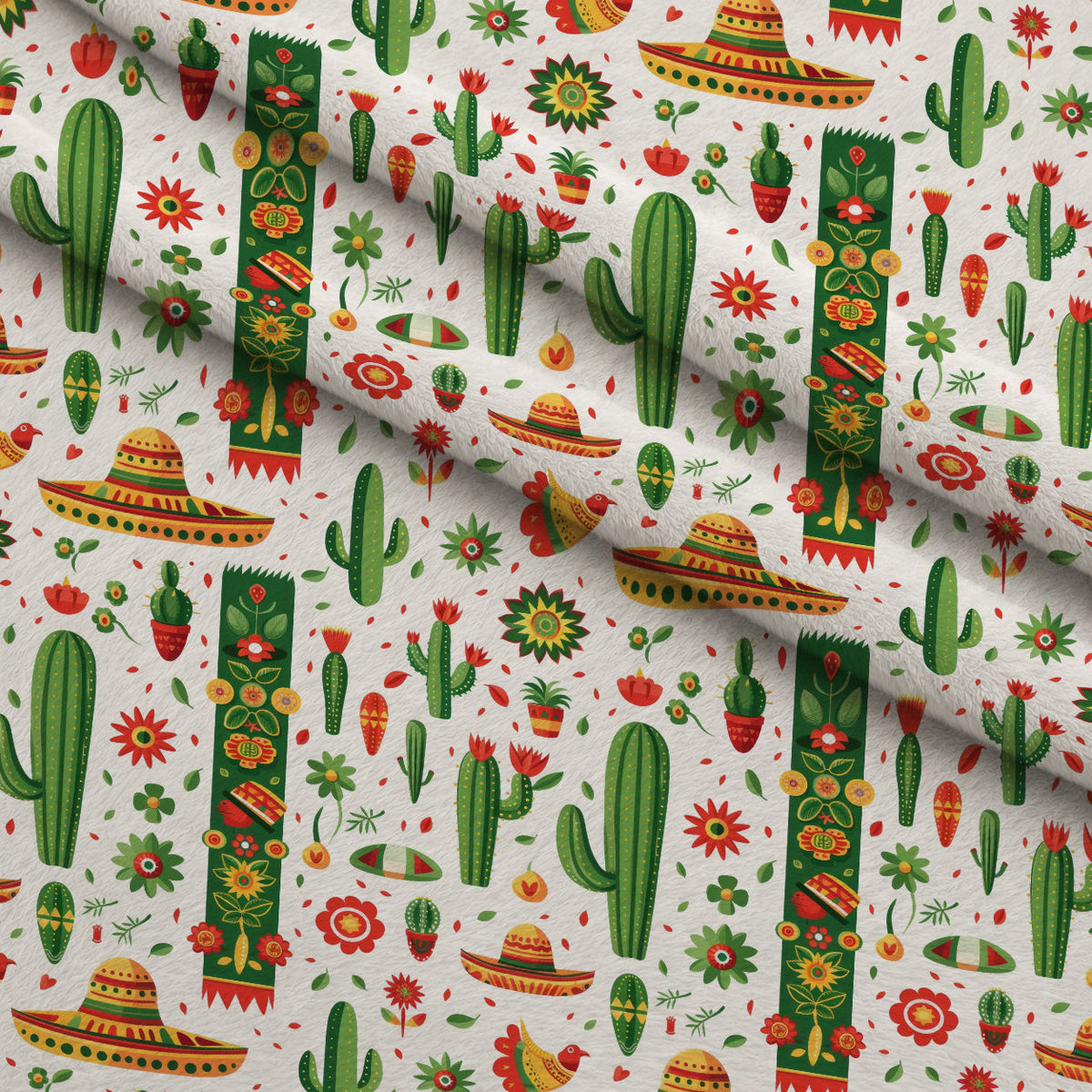 Cactus Fiesta Pattern 4 Fleece Fabric — fleece fabric folded close-up preview (mv-fleece-v1:lying)