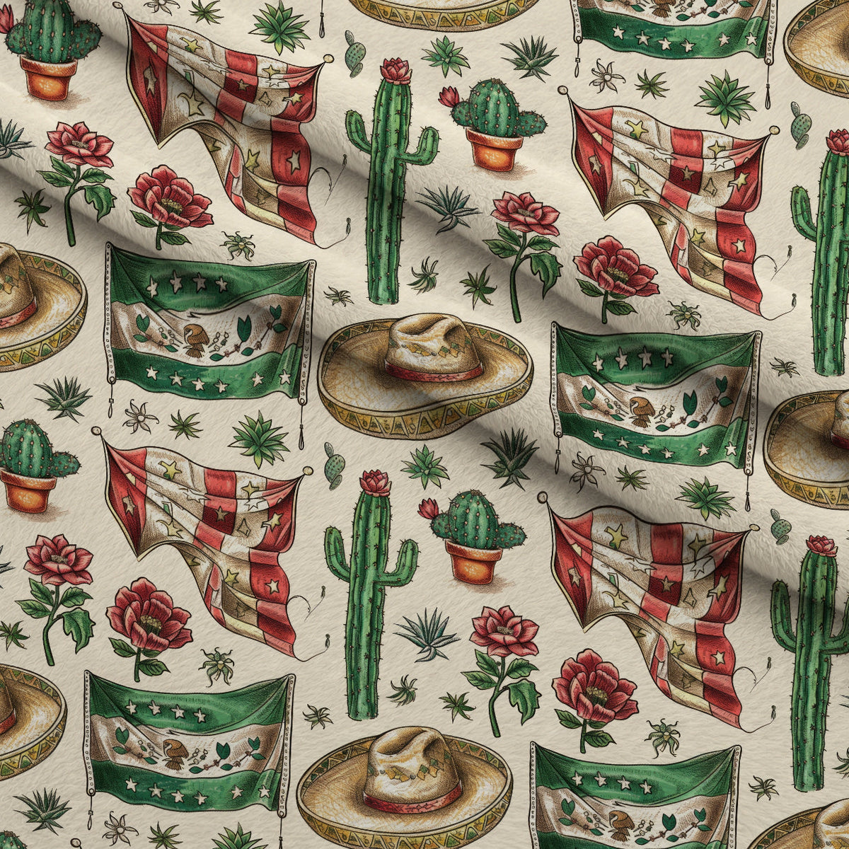 Cactus Fiesta Pattern 5 Fleece Fabric — fleece fabric folded close-up preview (mv-fleece-v1:lying)