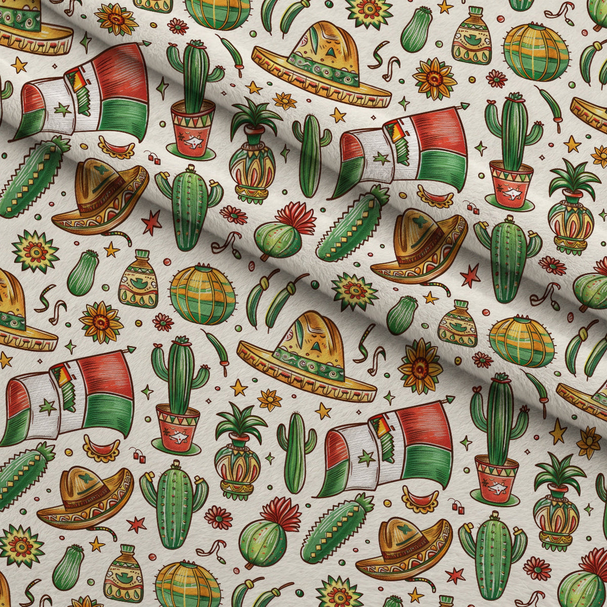 Cactus Fiesta Pattern 7 Fleece Fabric — fleece fabric folded close-up preview (mv-fleece-v1:lying)