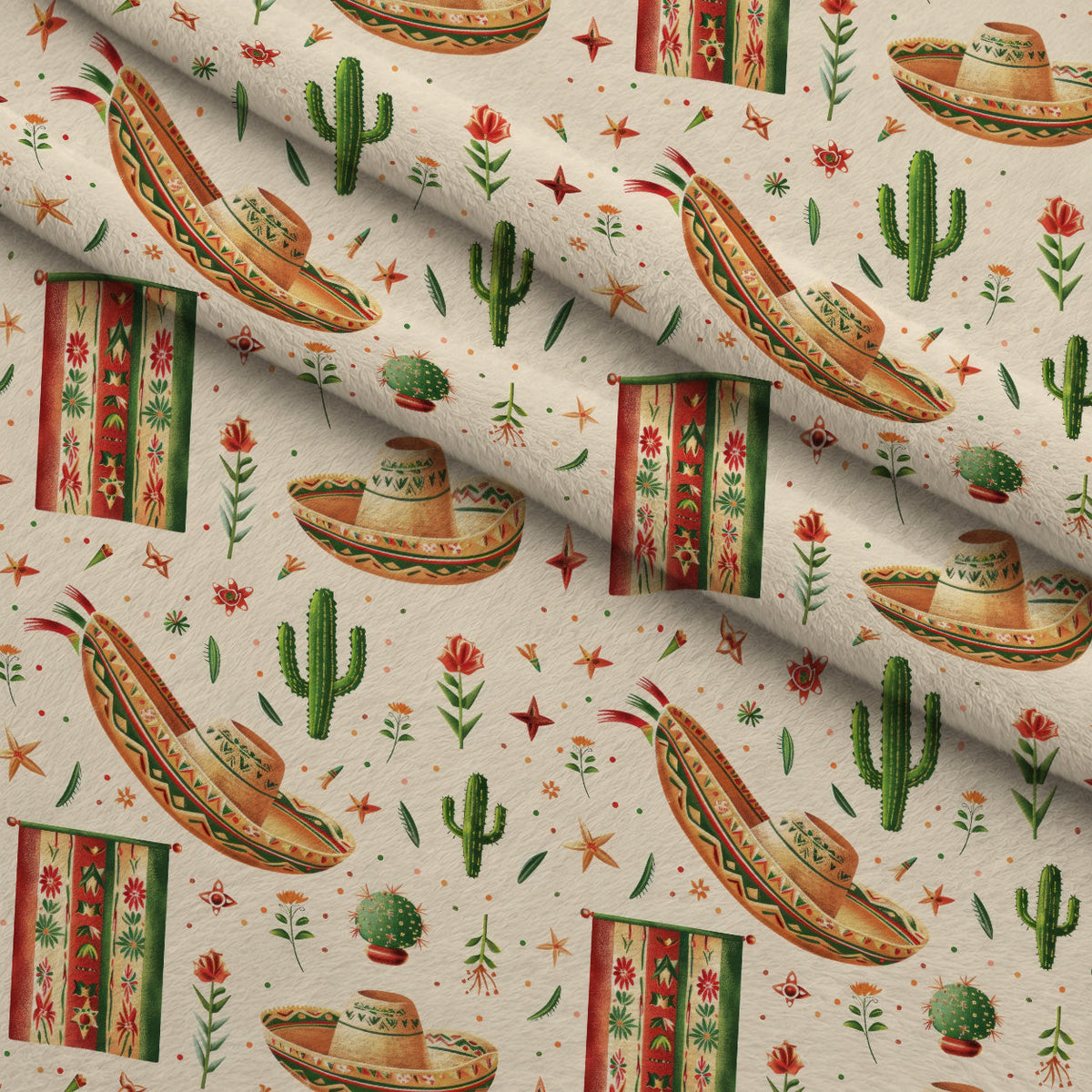 Cactus Fiesta Pattern 8 Fleece Fabric — fleece fabric folded close-up preview (mv-fleece-v1:lying)