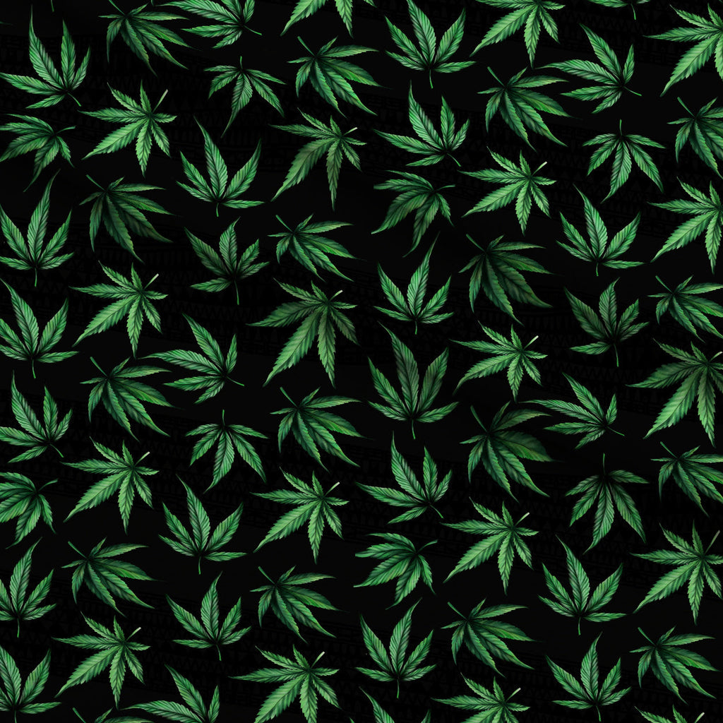 Cannabis Leaves on Black Fleece Fabric — fleece fabric folded close-up preview (mv-fleece-v1:lying)