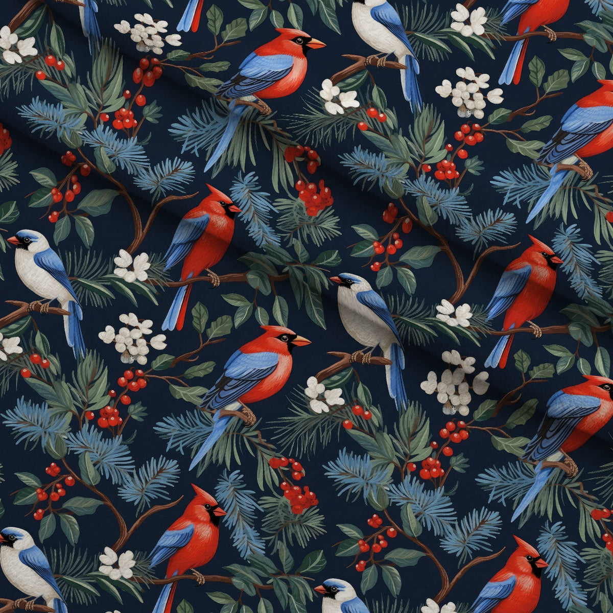 Cardinal Pines Pattern 2 Fleece Fabric — fleece fabric folded close-up preview (mv-fleece-v1:lying)
