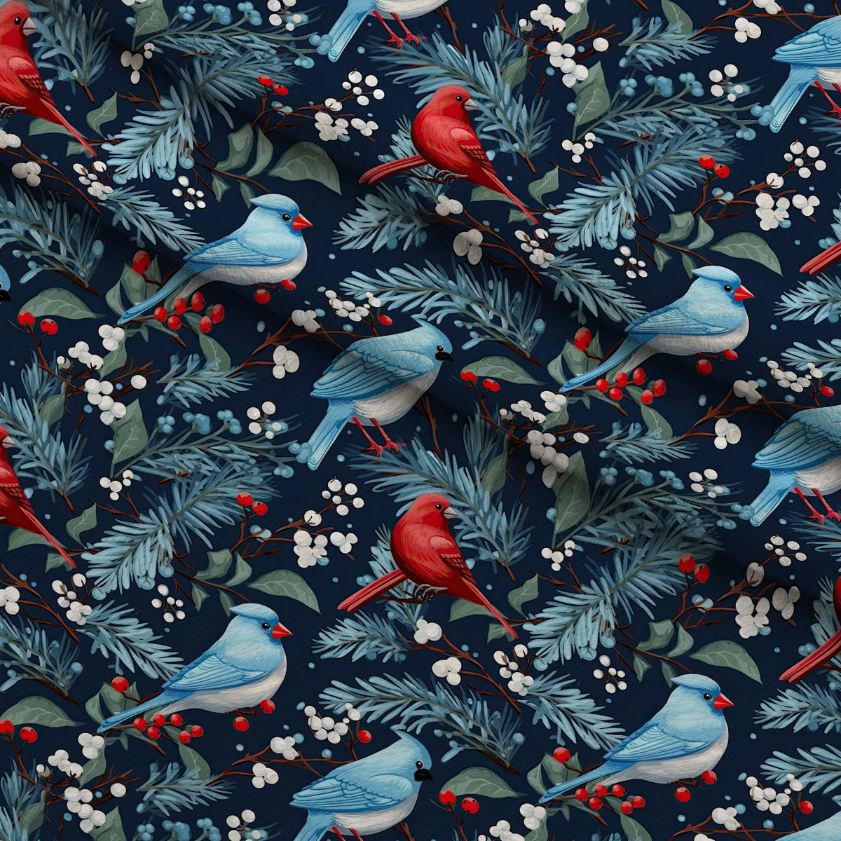 Cardinal Pines Pattern 3 Fleece Fabric — fleece fabric folded close-up preview (mv-fleece-v1:lying)