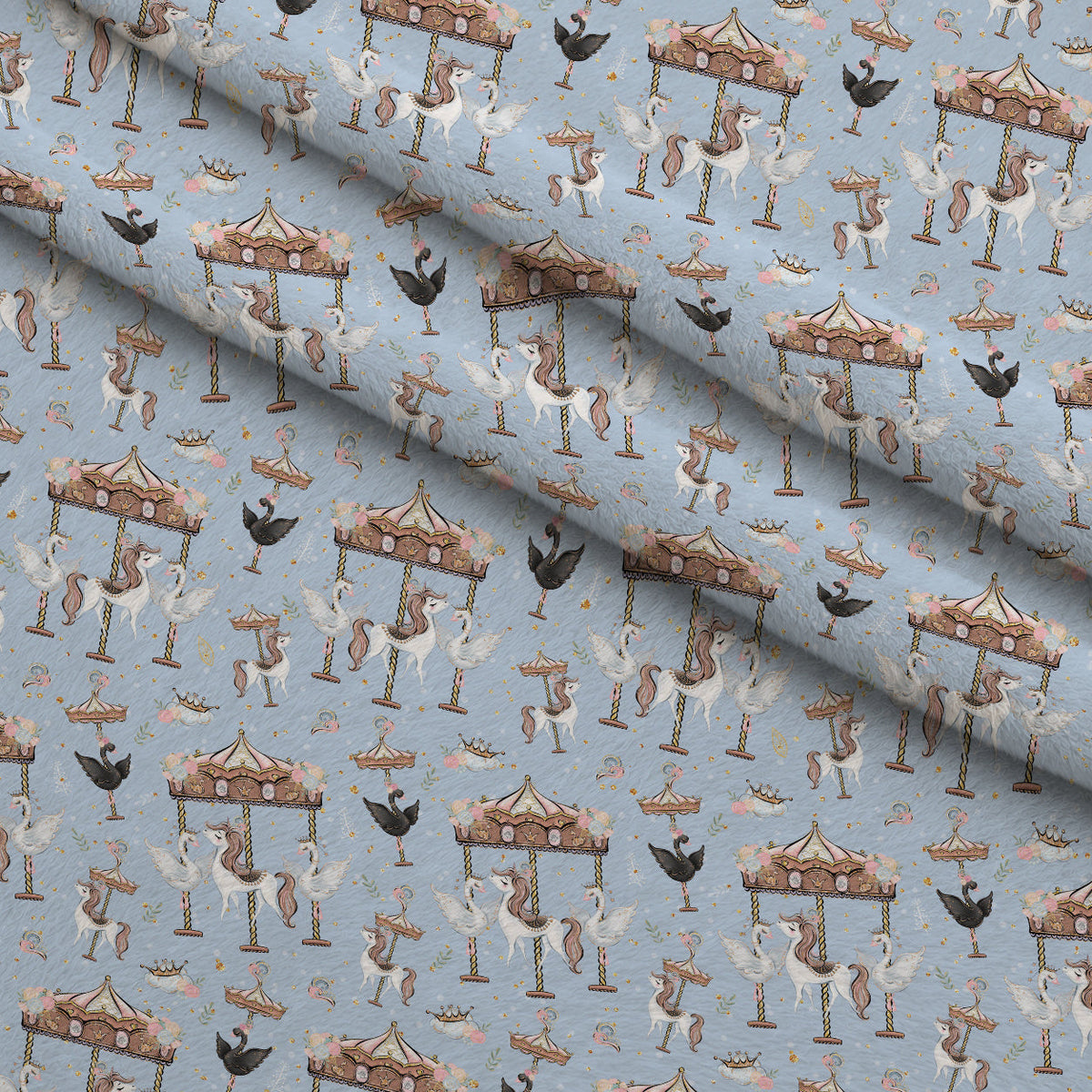 Carousel Dreams Pattern 6 Fleece Fabric — fleece fabric folded close-up preview (mv-fleece-v1:lying)