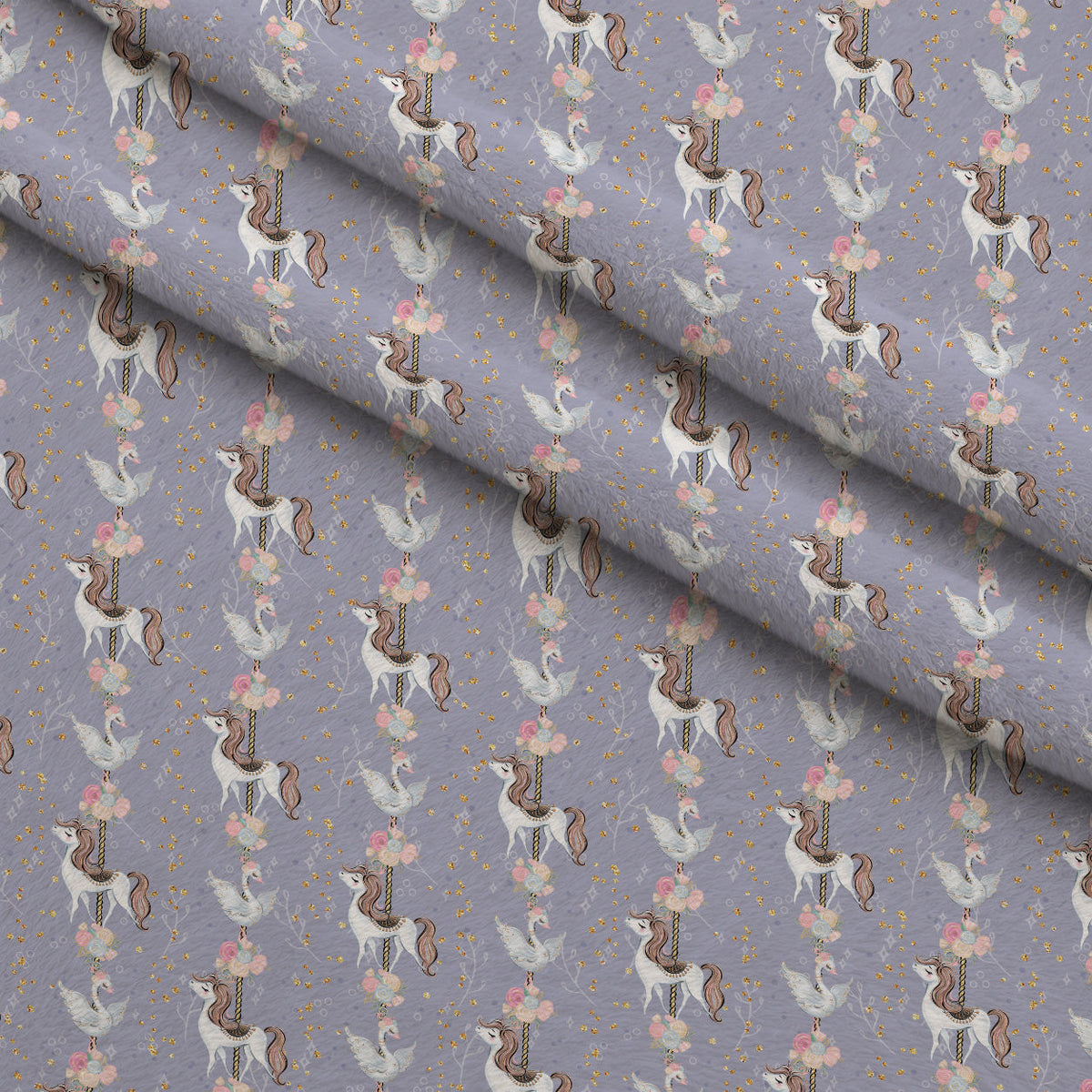 Carousel Dreams Pattern 8 Fleece Fabric — fleece fabric folded close-up preview (mv-fleece-v1:lying)