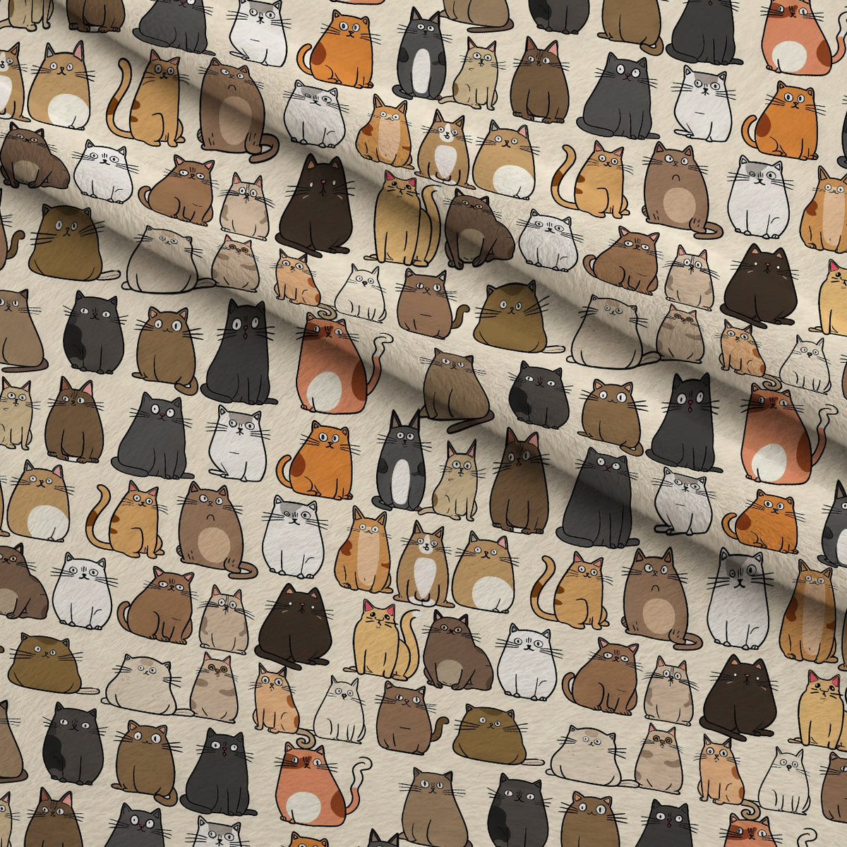 Cartoon Fat Cats Fleece Fabric — fleece fabric folded close-up preview (mv-fleece-v1:lying)
