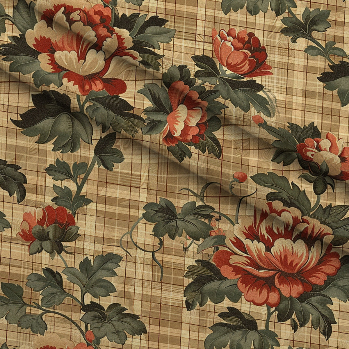 Checkered Blooms Pattern 1 Fleece Fabric — fleece fabric folded close-up preview (mv-fleece-v1:lying)