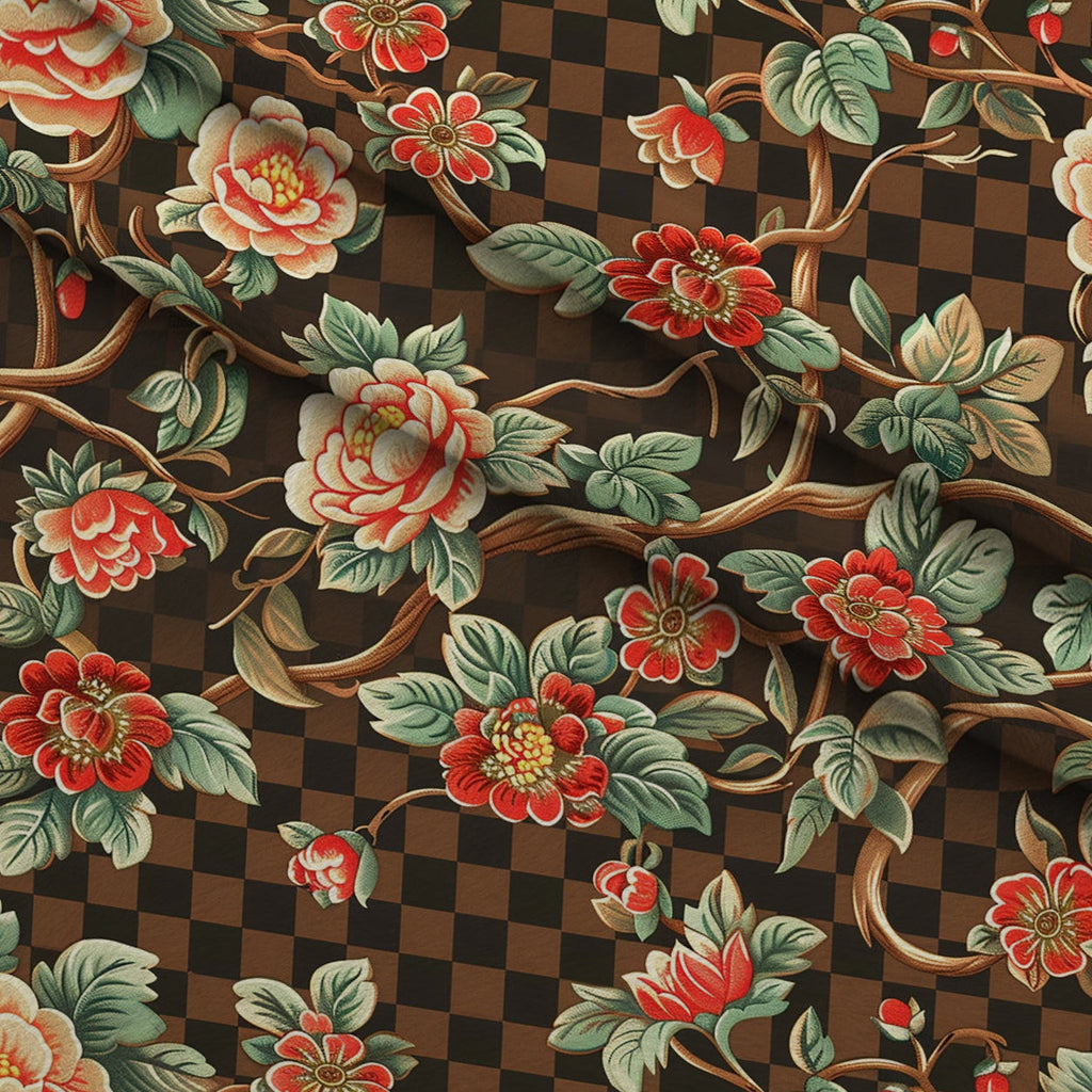 Checkered Blooms Pattern 2 Fleece Fabric — fleece fabric folded close-up preview (mv-fleece-v1:lying)