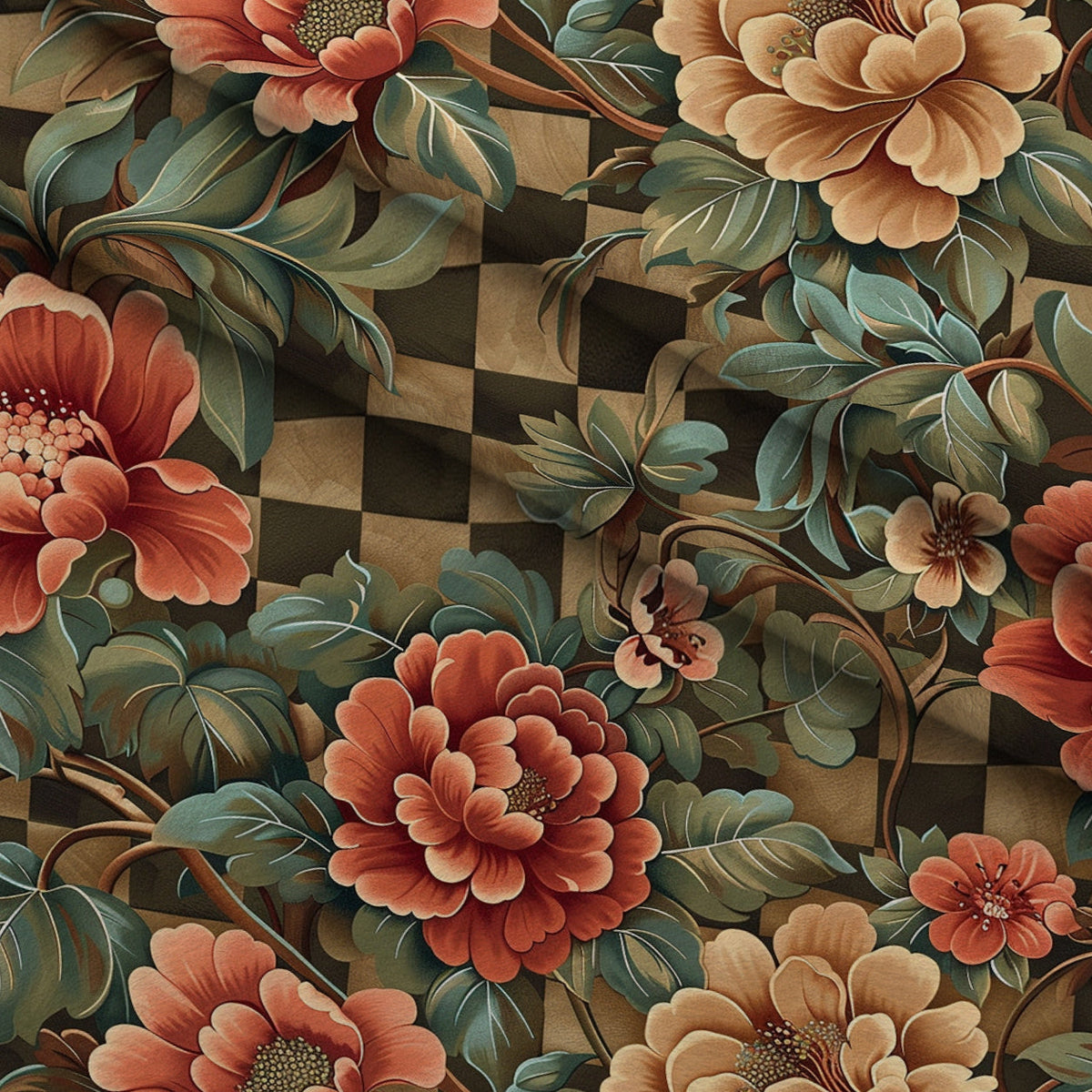 Checkered Blooms Pattern 3 Fleece Fabric — fleece fabric folded close-up preview (mv-fleece-v1:lying)