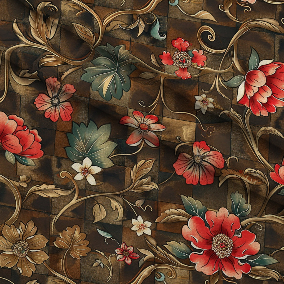 Checkered Blooms Pattern 4 Fleece Fabric — fleece fabric folded close-up preview (mv-fleece-v1:lying)