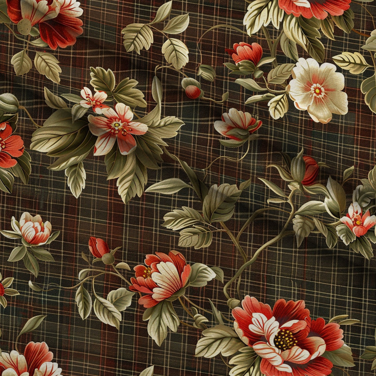 Checkered Blooms Pattern 6 Fleece Fabric — fleece fabric folded close-up preview (mv-fleece-v1:lying)