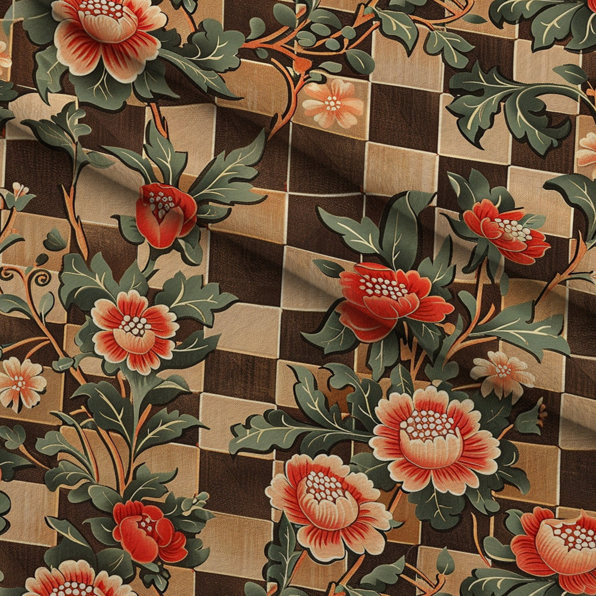 Checkered Blooms Pattern 7 Fleece Fabric — fleece fabric folded close-up preview (mv-fleece-v1:lying)