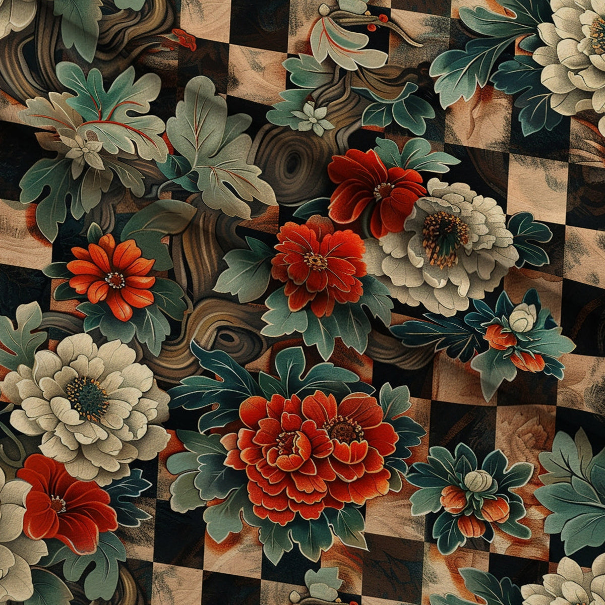 Checkered Blooms Pattern 8 Fleece Fabric — fleece fabric folded close-up preview (mv-fleece-v1:lying)