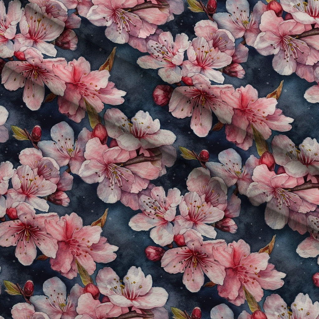 Cherry Blossom Pattern 11 Fleece Fabric — fleece fabric folded close-up preview (mv-fleece-v1:lying)