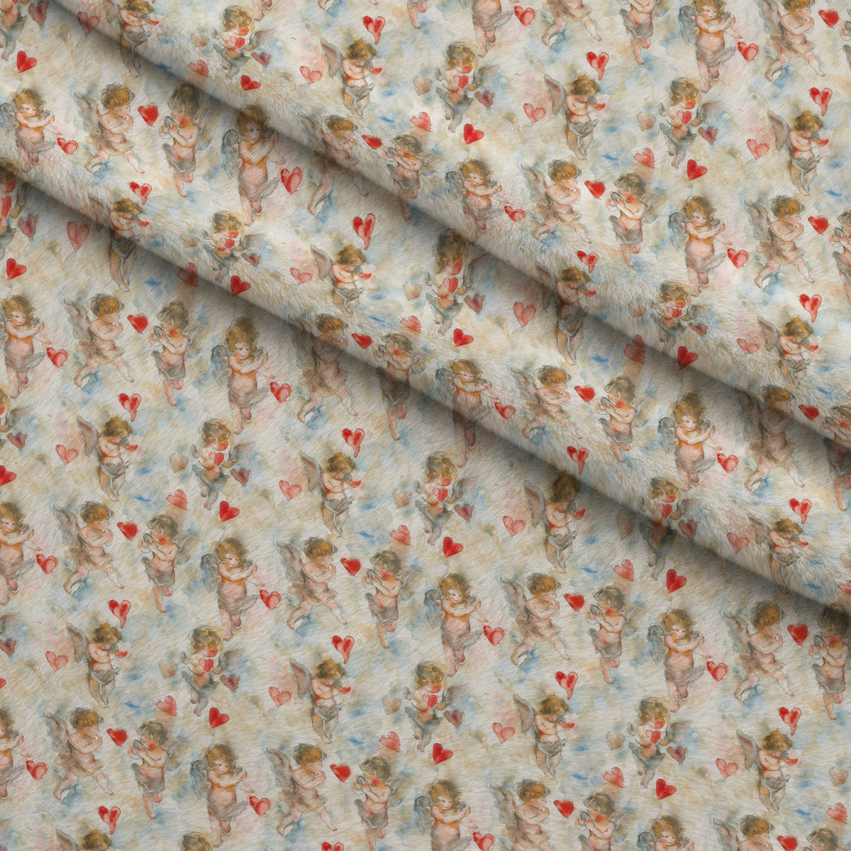 Cherub Hearts Pattern 6 Fleece Fabric — fleece fabric folded close-up preview (mv-fleece-v1:lying)