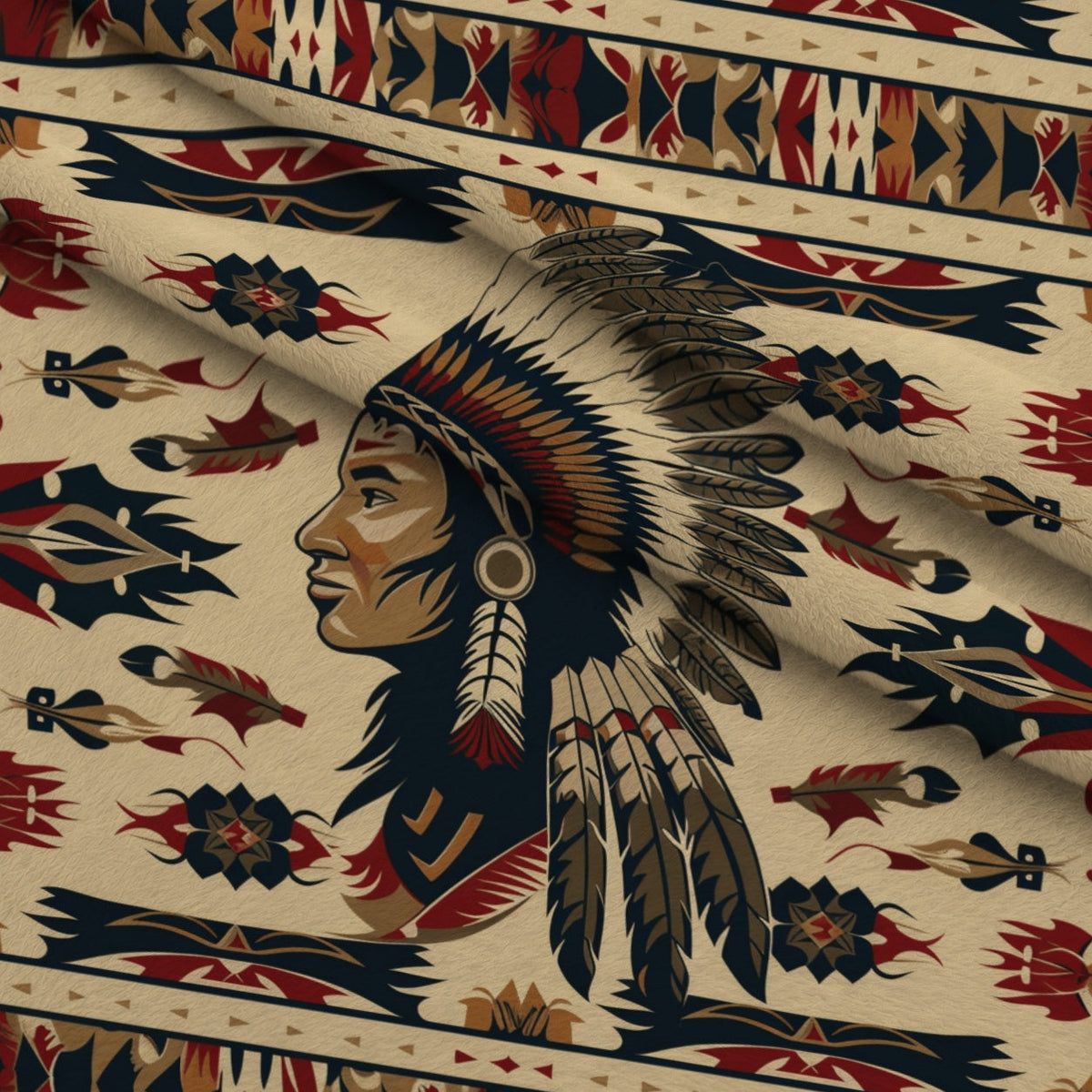 Chieftain Spirit Pattern 1 Fleece Fabric — fleece fabric folded close-up preview (mv-fleece-v1:lying)