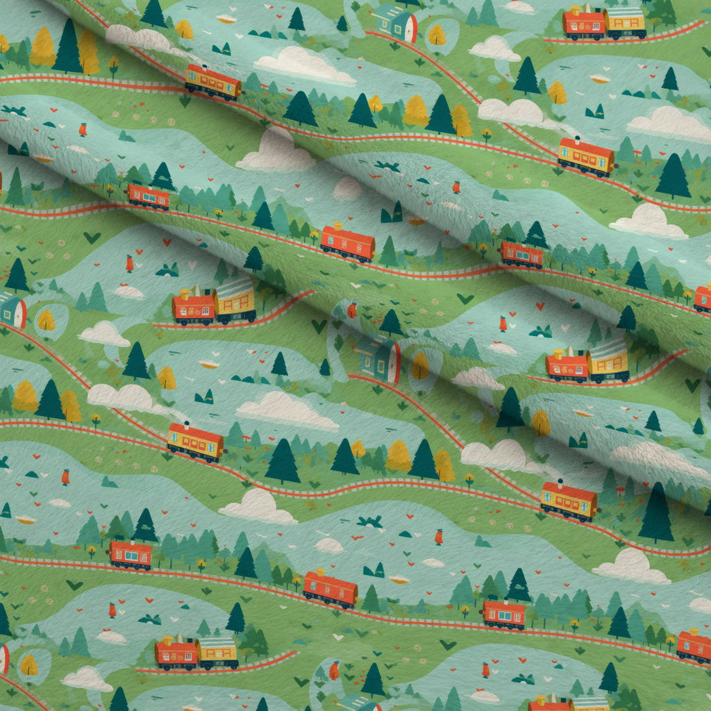 Choo Choo Village Pattern 21 Fleece Fabric — fleece fabric folded close-up preview (mv-fleece-v1:lying)