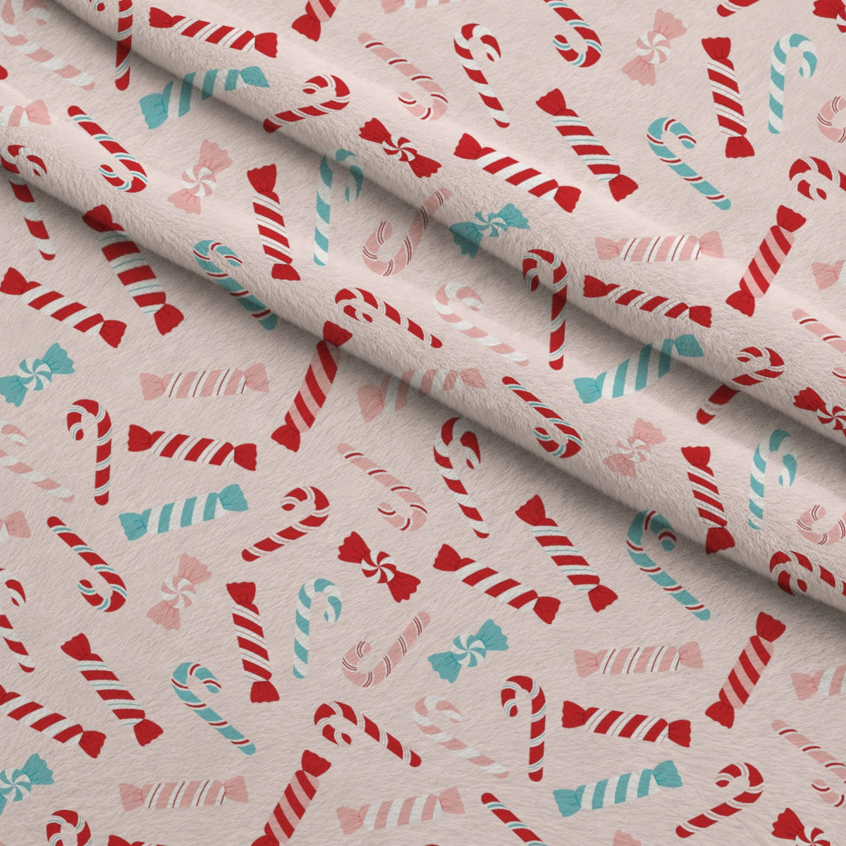 Christmas Treats Candy Pattern 1 Fleece Fabric — fleece fabric folded close-up preview (mv-fleece-v1:lying)
