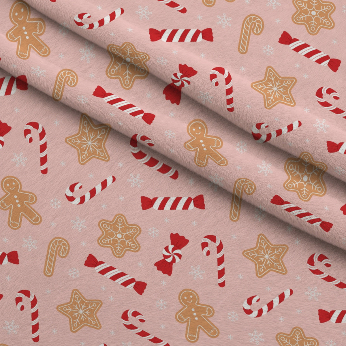 Christmas Treats Candy Pattern 5 Fleece Fabric — fleece fabric folded close-up preview (mv-fleece-v1:lying)