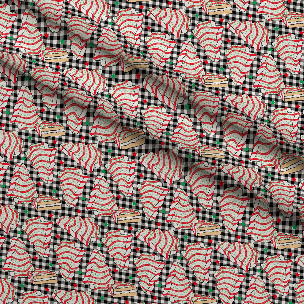 Christmas Tree Cakes Pattern 1 Fleece Fabric — fleece fabric folded close-up preview (mv-fleece-v1:lying)