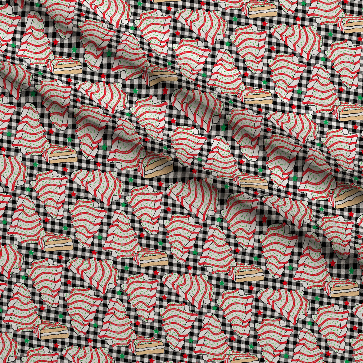 Christmas Tree Cakes Pattern 1 Fleece Fabric — fleece fabric folded close-up preview (mv-fleece-v1:lying)