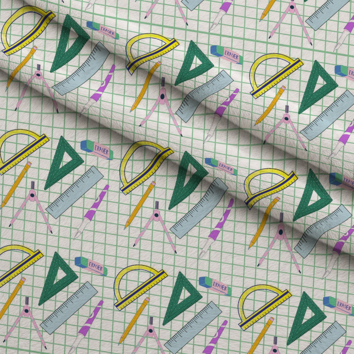 Classroom Doodles Pattern 5 Fleece Fabric — fleece fabric folded close-up preview (mv-fleece-v1:lying)