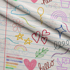 Classroom Doodles Pattern 6 Fleece Fabric — fleece fabric folded close-up preview (mv-fleece-v1:lying)