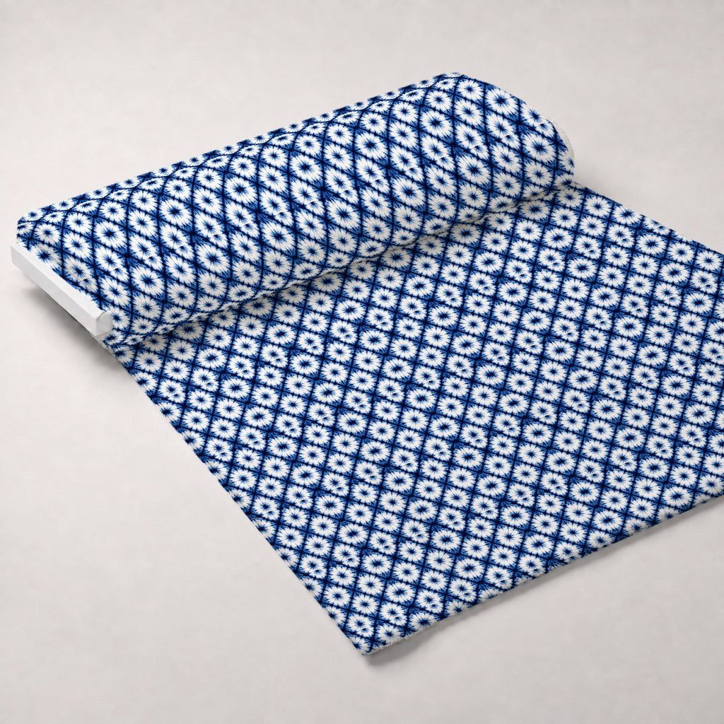 Cobalt Batik Blooms Pattern 22 Fleece Fabric — fleece fabric unrolled bolt preview (mv-fleece-v1:bolt)